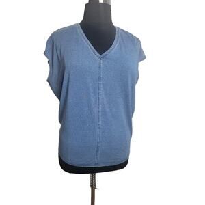 White House Black Market Top Pullover Women's Distressed Blue Sz L V-Neck
